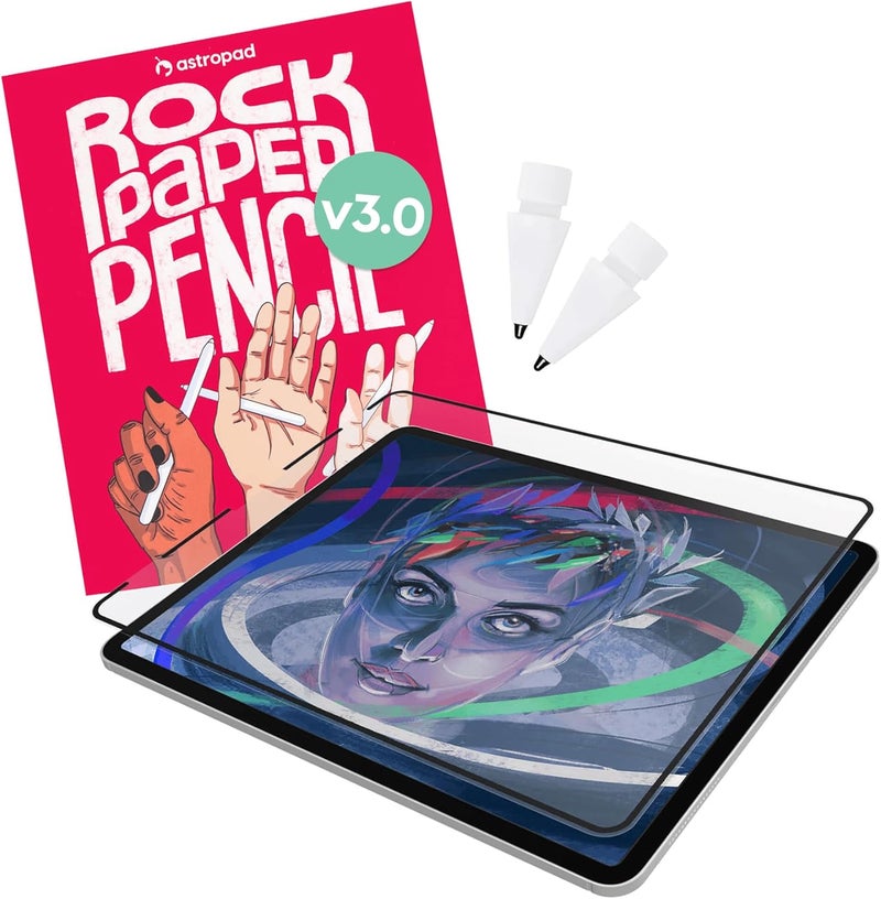 Astropad ورق صخر قلم v3.0 (2025) – واقي شاشة ورقي لجهاز آيباد برو 11 بوصة (M4، M5) + مجموعة استبدال رؤوس قلم آبل 2 حزمة – قلم آبل الجيل الأول/الثاني وقلم برو - Image 1